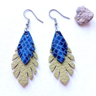 Boucles d'oreilles cuir plumes