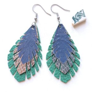 Grandes boucles d'oreilles plumes cuir